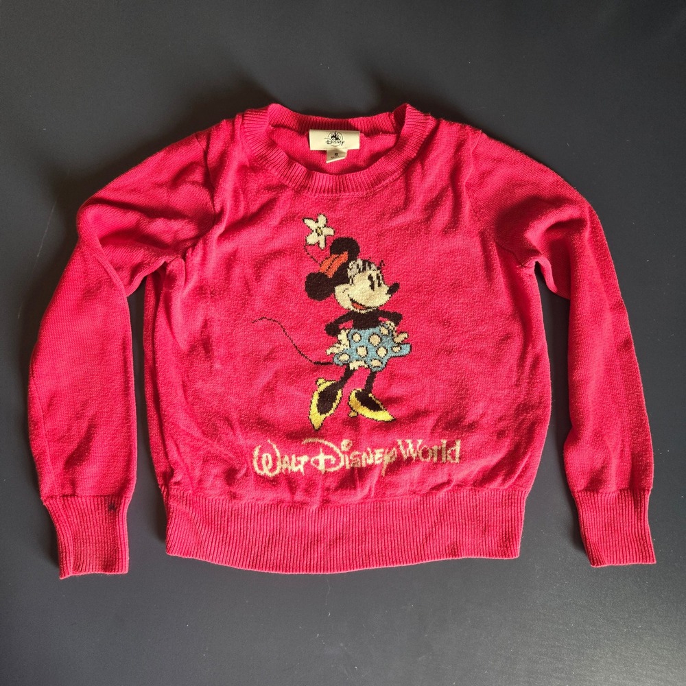Disney World Minnie Mouse Pink Knit Sweater Girls Size Small